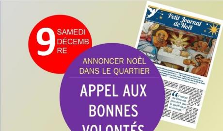 Distribution du journal de Noël à la sortie d'Intermarché